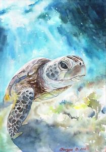 210x300 Sea Turtle Watercolor Print Of The Original Watercolor Painting - Tortoise Watercolor