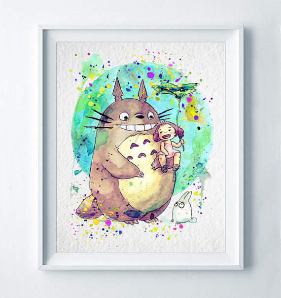 570x604 Totoro Art Print Totoros Print Watercolor Nursery Art Colorful - Totoro Watercolor