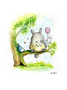 225x300 Totoro Watercolor Print Ben Byrd Art - Totoro Watercolor