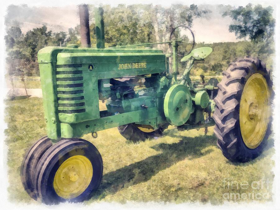 900x675 Old Green Vintage Tractor Watercolor Digital Art By Edward Fielding - Tractor Watercolor