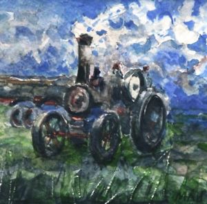 300x295 Vintage Tractor Signed Painting Vintage Art Painting Vintage - Tractor Watercolor