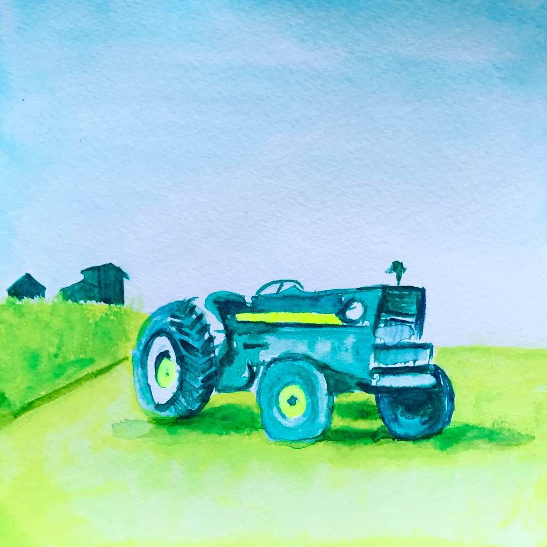 1080x1080 Blue Tractor Watercolor By @colorbrightly On Instagram Art - Tractor Watercolor