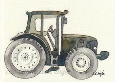 236x168 Red Tractor Vintage Digital Image Sheet Original Illustrate - Tractor Watercolor