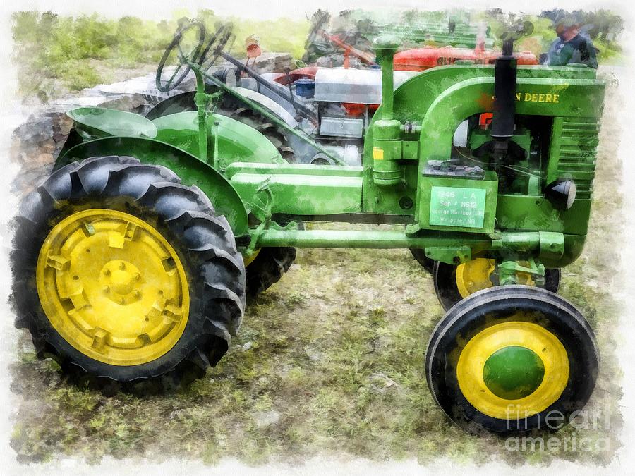 900x675 Classic Old Green Vintage Farm Tractor Watercolor Digital Art By - Tractor Watercolor