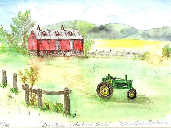 570x425 Farm And Tractor Watercolor Print Maryland Art Walkersville Etsy - Tractor Watercolor