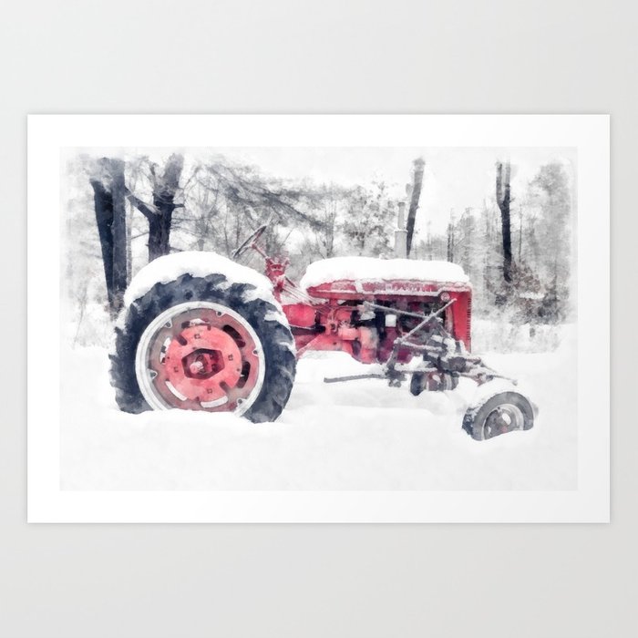 700x700 Farmall Super C Tractor In Winter Watercolor Art Print By - Tractor Watercolor