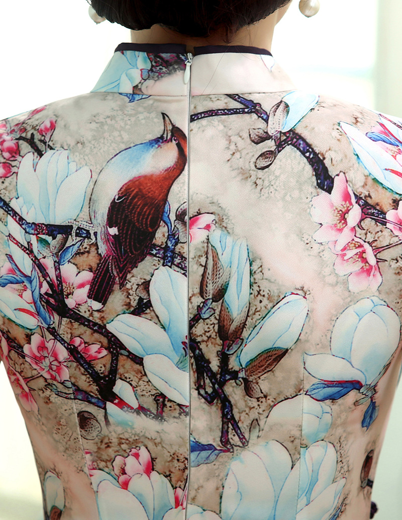 800x1034 Magnolia Floral Chinese Watercolor Painting Cheongsam Dress - Traditional Chinese Watercolor