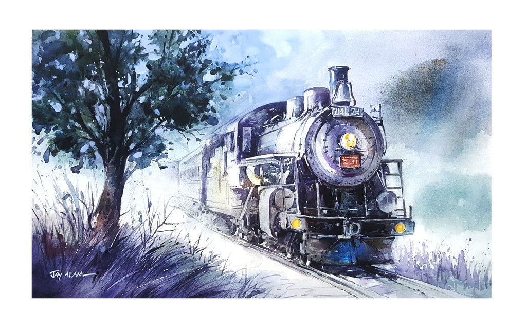 1023x642 The Midnight Train - Train Watercolor