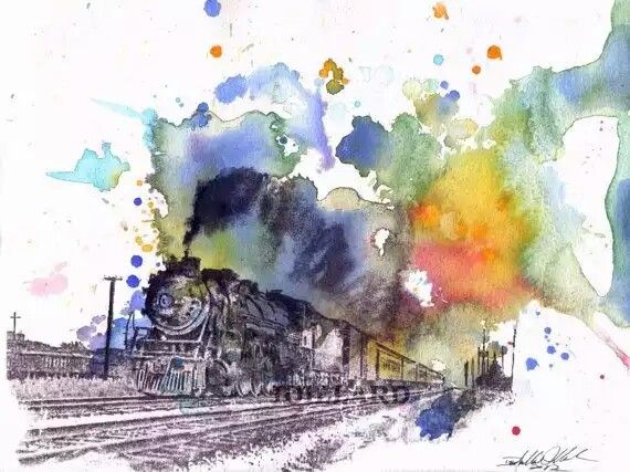 570x427 Train Watercolor Acuarela Watercolor - Train Watercolor