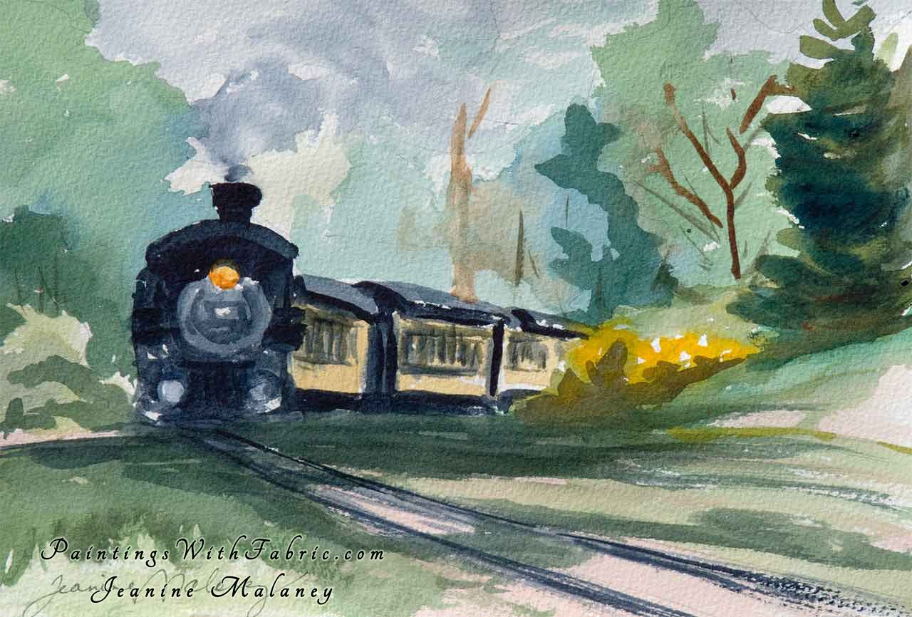 1280x866 Wilderness Rails Watercolor Painting - Train Watercolor