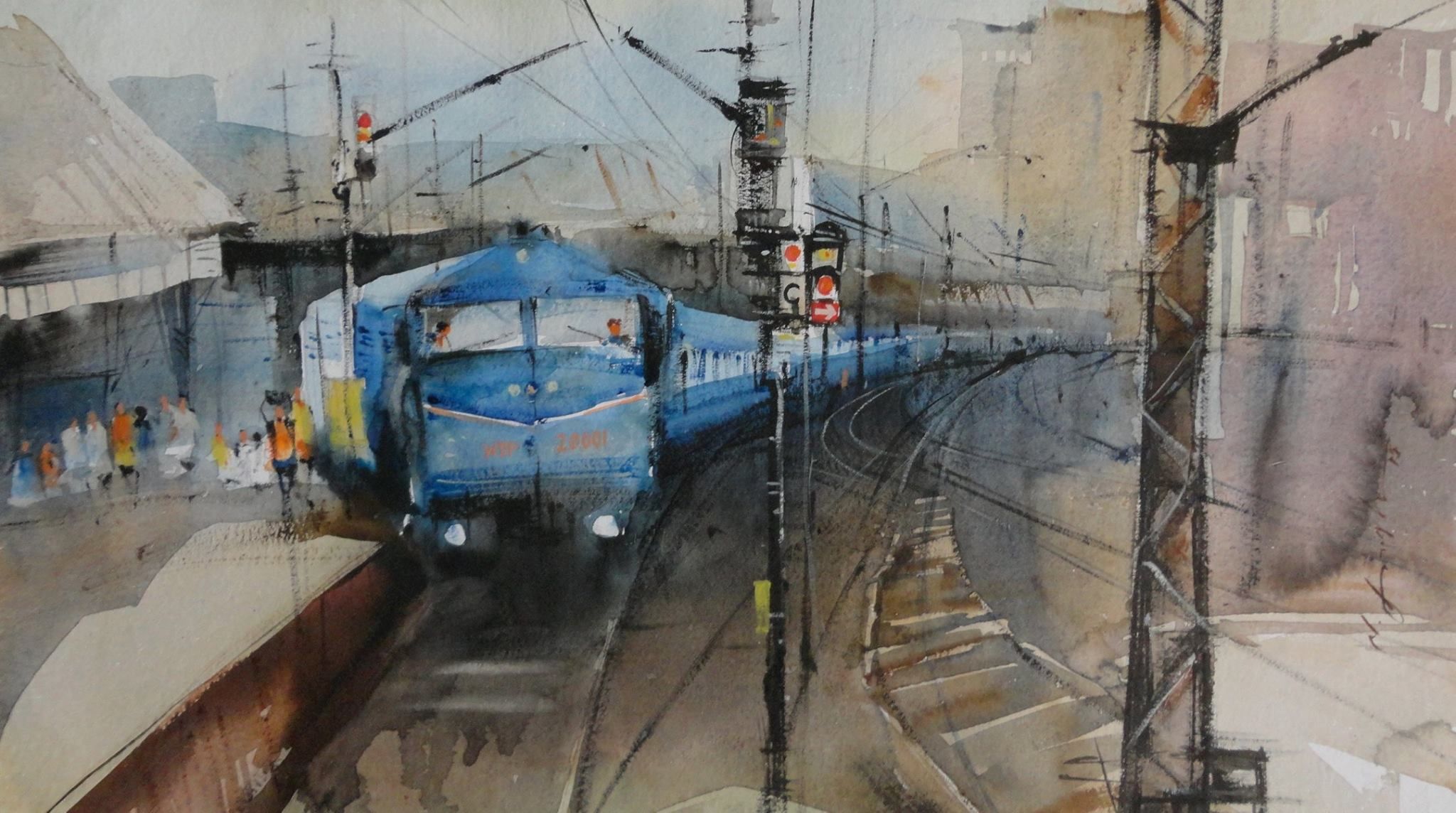 2048x1144 Indian Railway Station - Train Watercolor Paintings