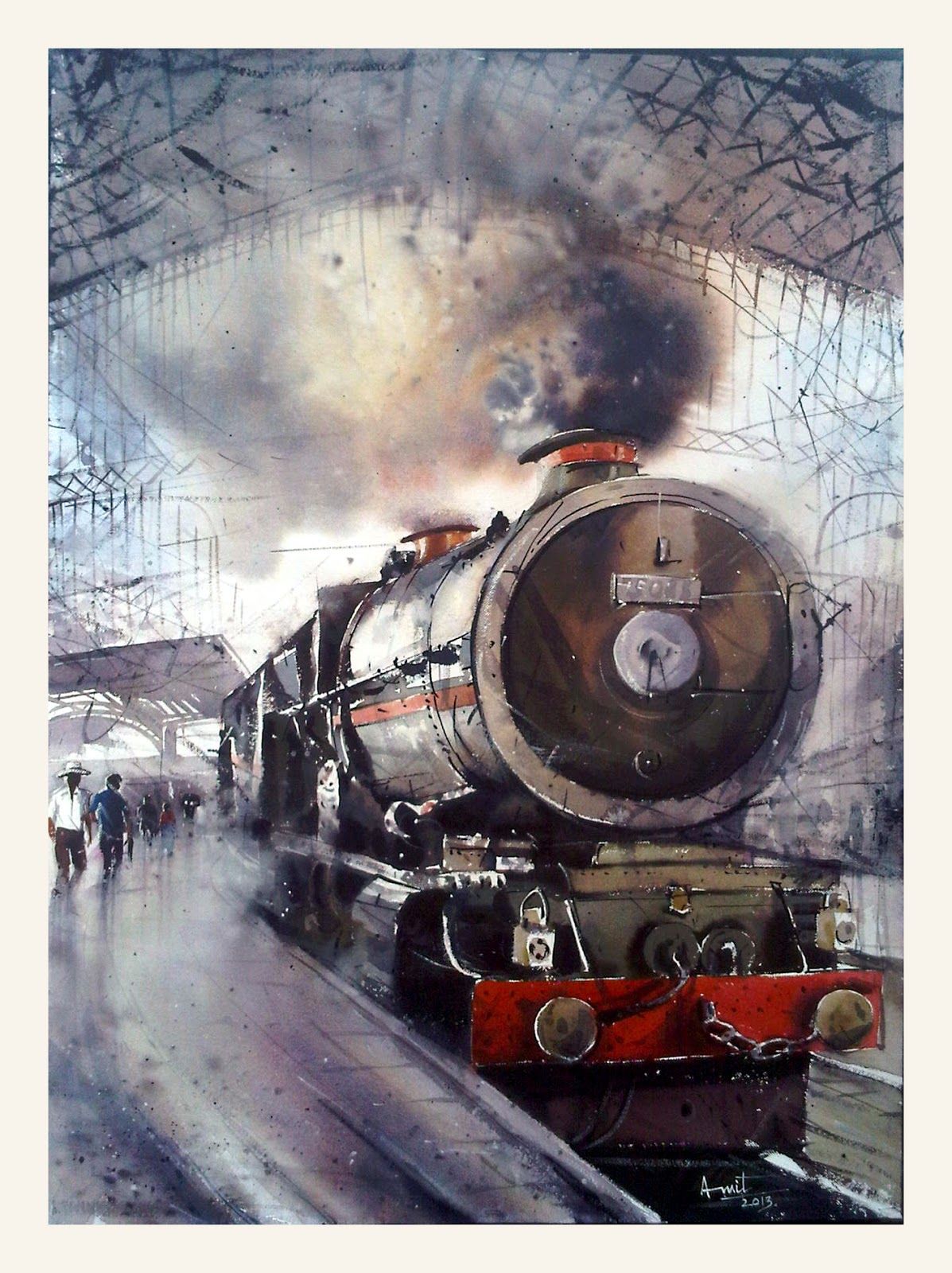 1197x1600 The Train, By Amit Kapoor. Artists Of India Watercolours 1 In - Train Watercolor Paintings
