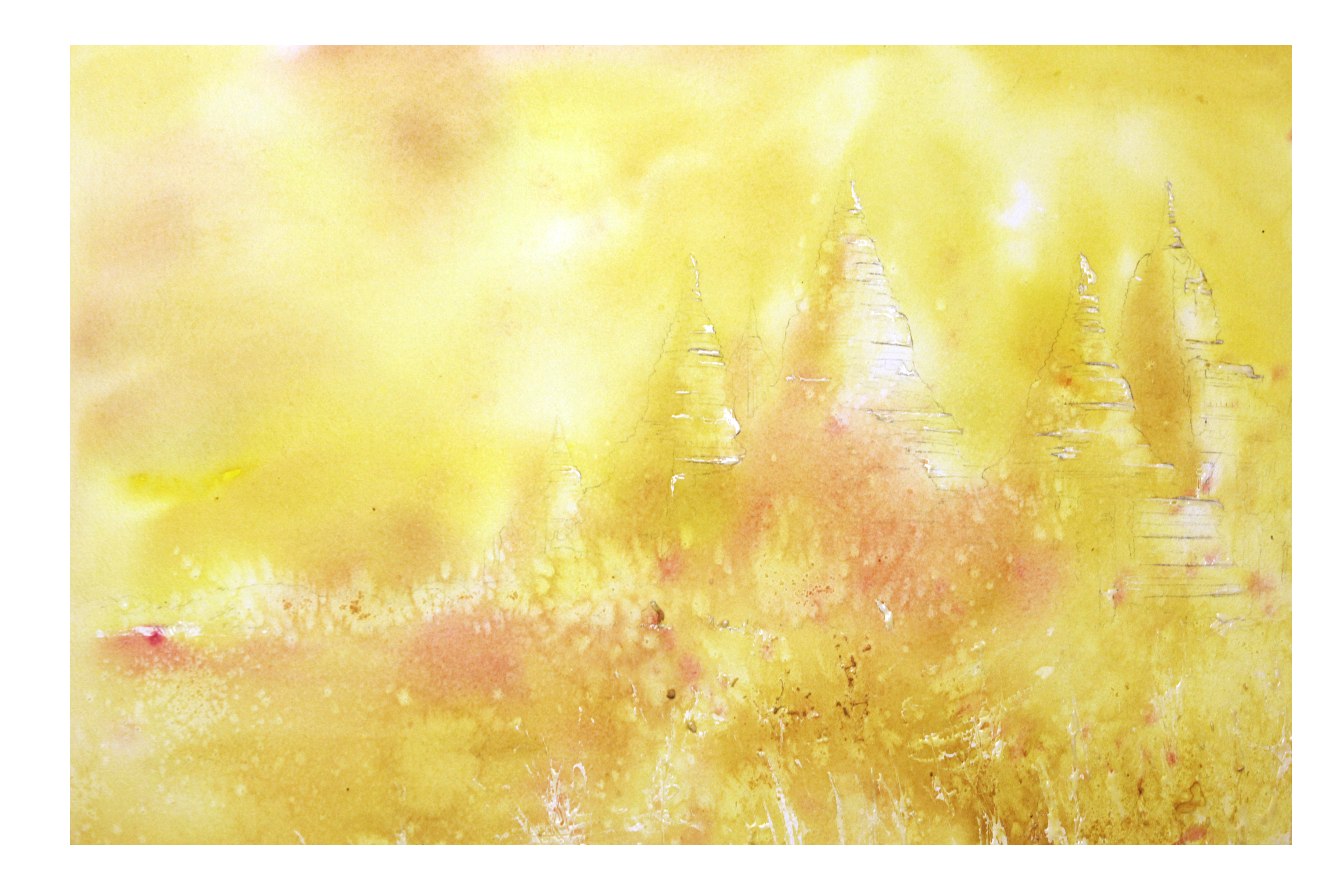 5616x3744 Watercolor Demonstration Asian Ruins - Transparent Yellow Watercolor