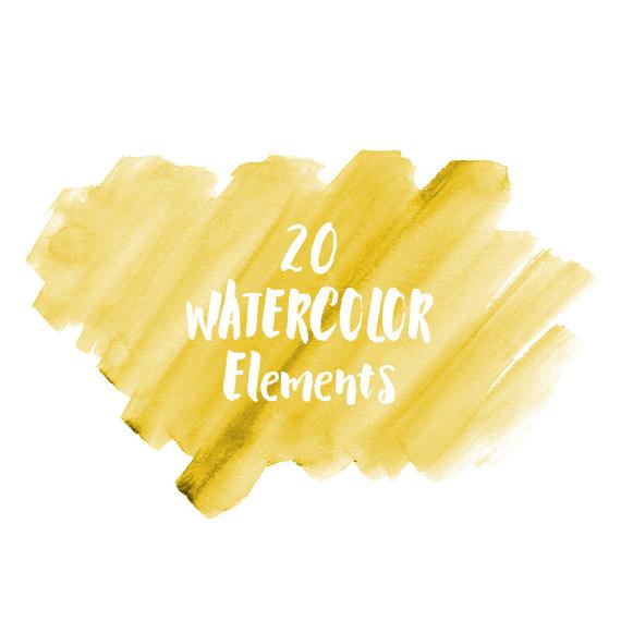 570x570 20 Yellow Gold Watercolor Splotches Splatters Brush Strokes Etsy - Transparent Yellow Watercolor