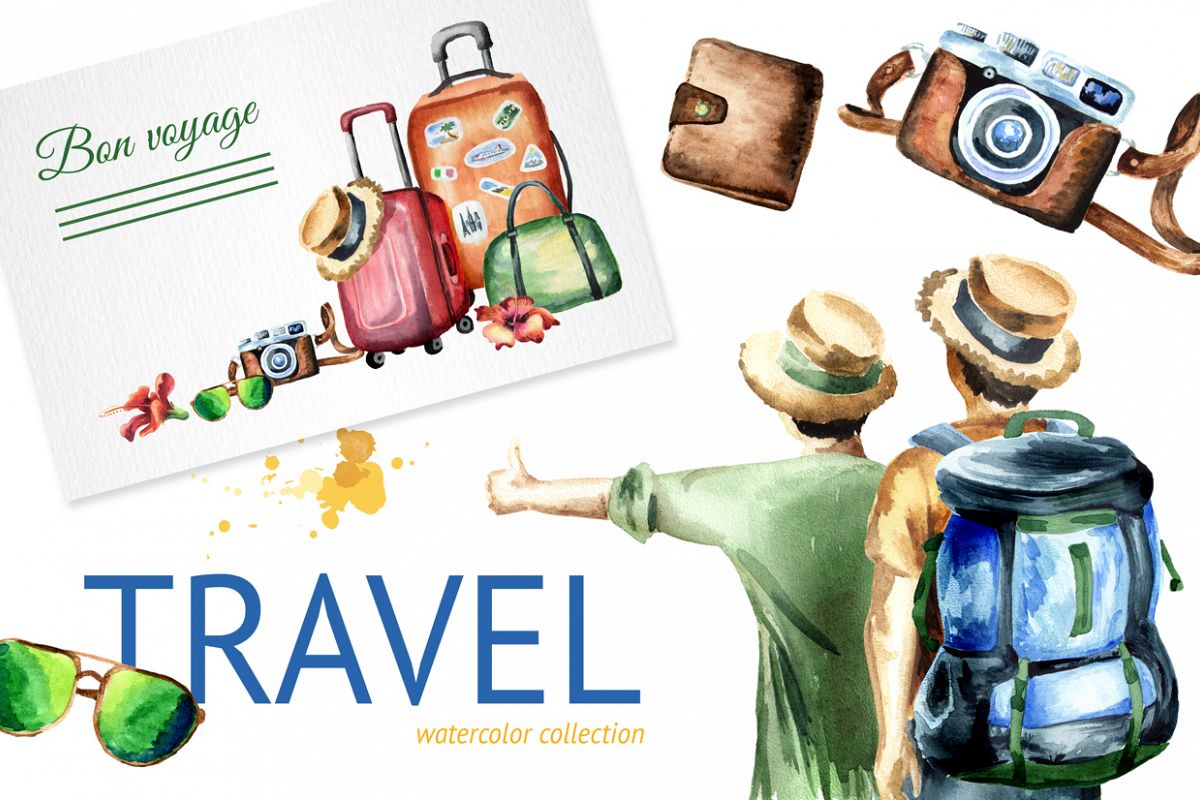1200x800 Travel. Watercolor Collection - Travel Watercolor