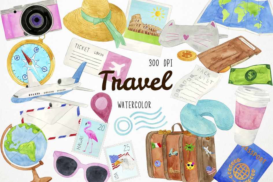 945x630 Watercolor Travel Clipart, Travel Clip Art, Travel Graphics - Travel Watercolor