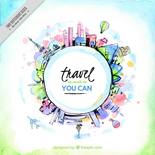 626x626 Watercolor World With A Travel Message Vector Free Download - Travel Watercolor