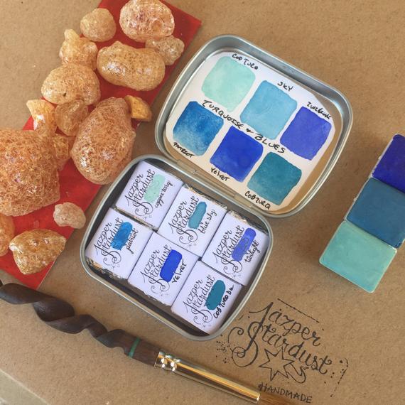 570x570 Turquoise Amp Blues Palette Builder Travel Watercolor Set Of 6 Etsy - Travel Watercolor Set