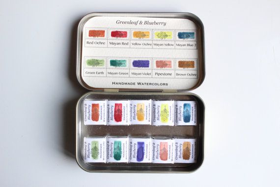 570x380 Travel Watercolor Set In Altoids Tin, 10 Color Landscape Palette - Travel Watercolor Set