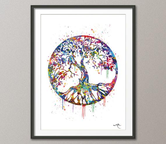 570x494 Tree Of Life Watercolor Art Print Wall Art Poster Wedding Etsy - Tree Of Life Watercolor