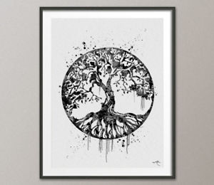 300x260 Tree Of Life Watercolor Print Black Wall Art Celtic Tree Art Yoga - Tree Of Life Watercolor