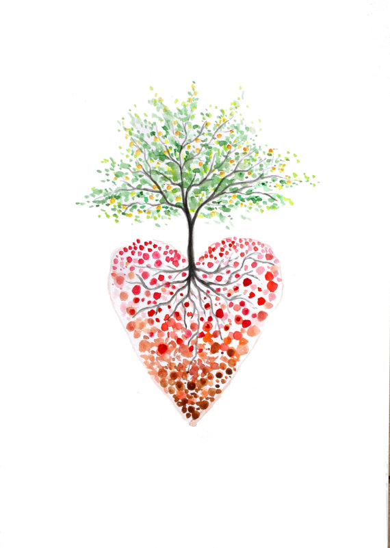 570x801 Tree Of Life Art Heart Tree Watercolour Print Heart By Dachastudio - Tree Of Life Watercolor