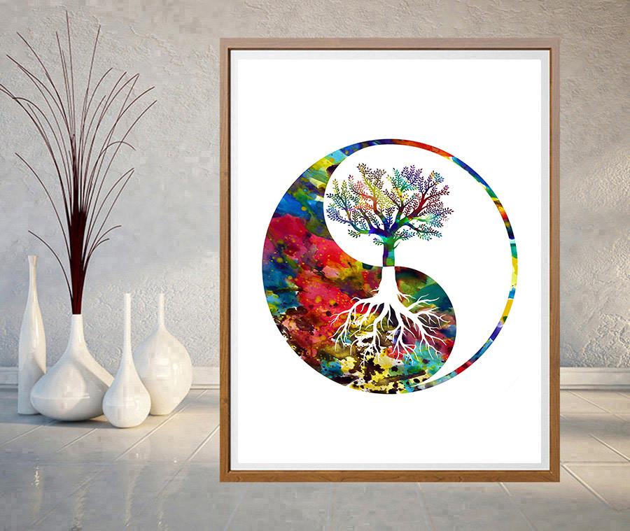 900x759 Yin Yang Tree Watercolor Print, Tree Of Life Mimiprints - Tree Of Life Watercolor
