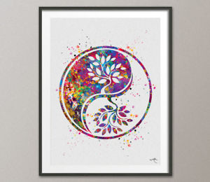 300x260 Yin Yang Tree Of Life 2 Watercolor Art Print Wall Art Poster - Tree Of Life Watercolor