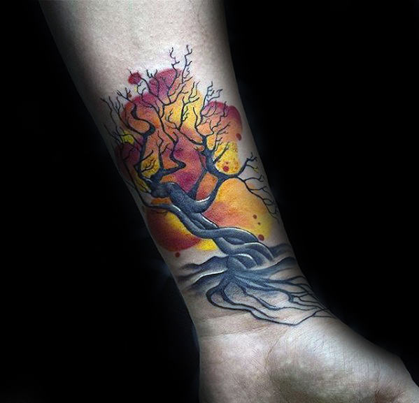 599x577 60 Small Tree Tattoos For Men - Tree Of Life Watercolor Tattoo