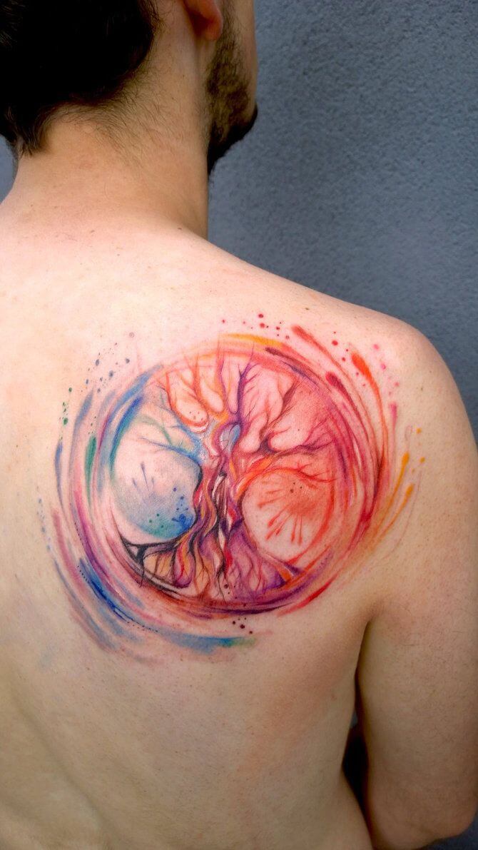 670x1191 The 112 Best Watercolor Tattoos For Men Improb - Tree Of Life Watercolor Tattoo