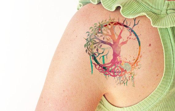 570x364 Tree Of Life Watercolor Temporary Tattoo Etsy - Tree Of Life Watercolor Tattoo