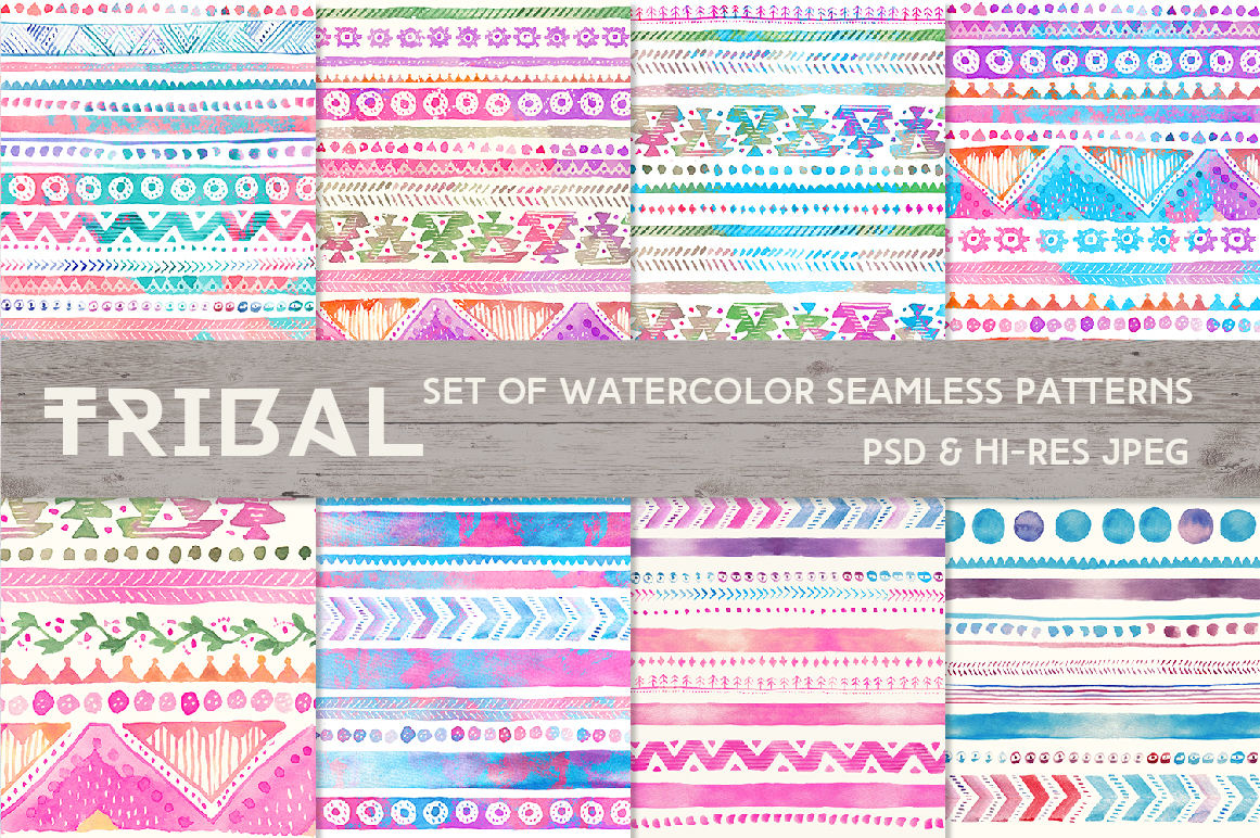 1161x772 Tribal Watercolor Seamless Patterns By Lumitar - Tribal Watercolor