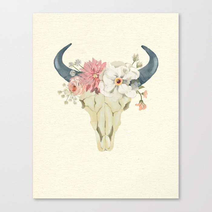 700x700 Bull Skull Floral Tribal Watercolor Canvas Print By Hedera Society6 - Tribal Watercolor