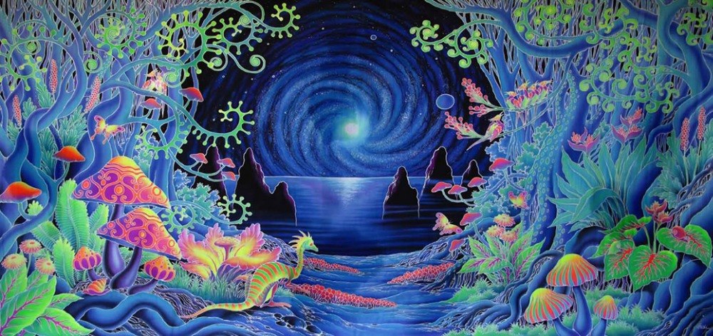 1000x472 Psychedelic Trippy Art Watercolor Inkjet Fabric Poster 28x 13 - Trippy Watercolor