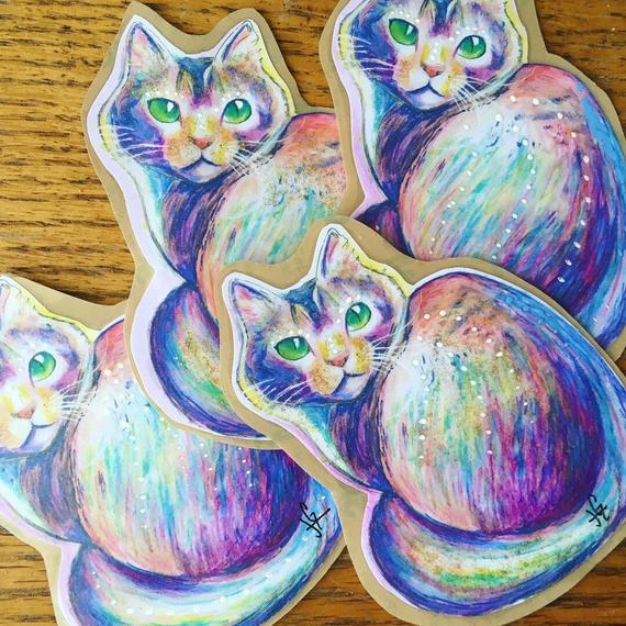 570x570 Psychedelic Trippy Rainbow Cat Sticker Cute Skate Watercolor Etsy - Trippy Watercolor