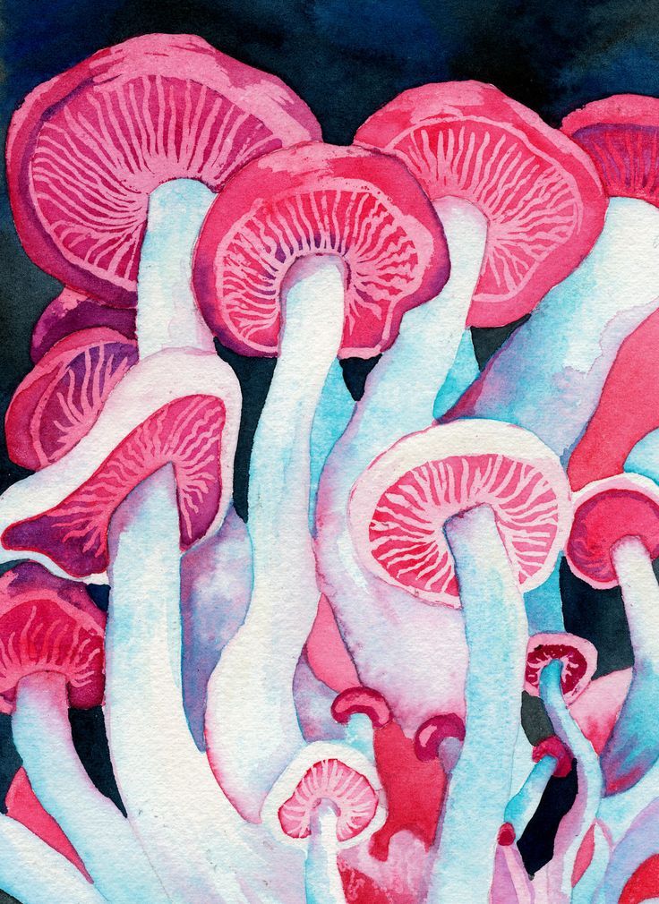 736x1010 Shamanic Shrooms Mini Print (Colorful Hot Pink Watercolor Painting - Trippy Watercolor