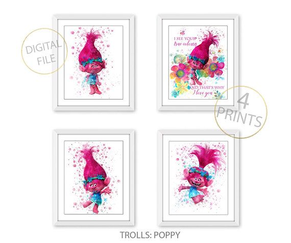 570x476 Trolls Poppy 4 Set, Princess Poppy, Poppy Print, Trolls - Trolls Watercolor