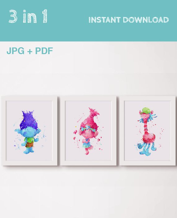 570x702 Trolls Poppy Branch Cooper Watercolor Print Printable Poster - Trolls Watercolor