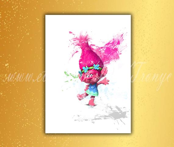 570x481 Trolls Poppy Poster Trolls Watercolor Poppy Print Home Etsy - Trolls Watercolor