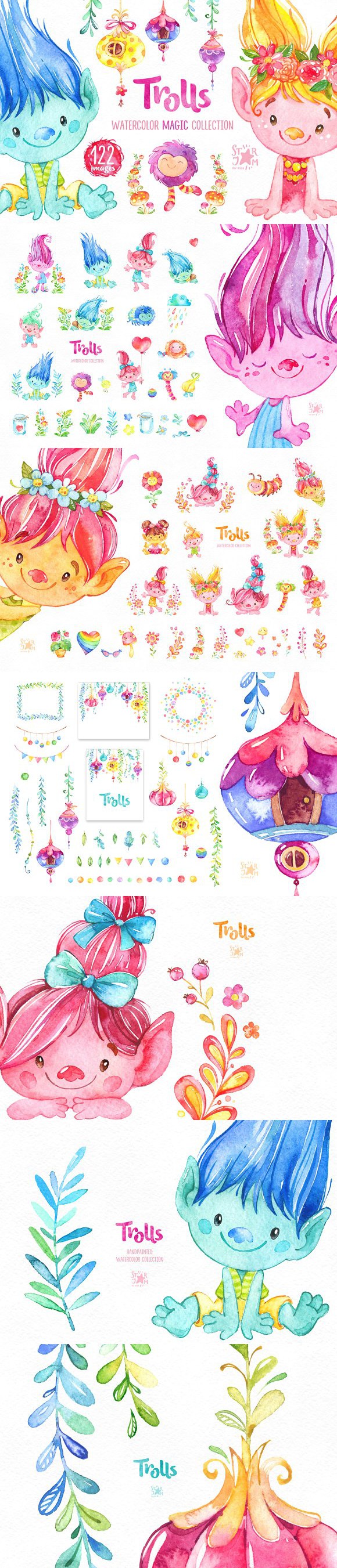 580x2702 Trolls. Magic Collection. Watercolor Flowers Watercolor Flowers - Trolls Watercolor