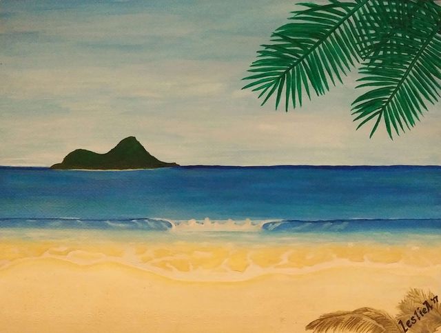 640x483 Leslie Abraham Artwork Tropical Beach Original Watercolor - Tropical Beach Watercolor