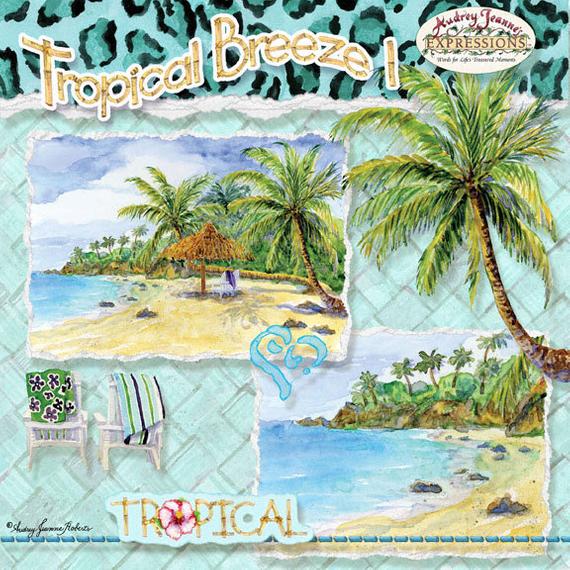 570x570 Watercolor Tropical Beach Digital Clip Art Kit Ajrob 064 Dc Etsy - Tropical Beach Watercolor