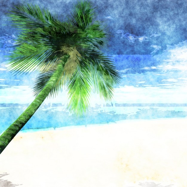 626x626 Watercolor Tropical Beach Background Vector Free Download - Tropical Beach Watercolor