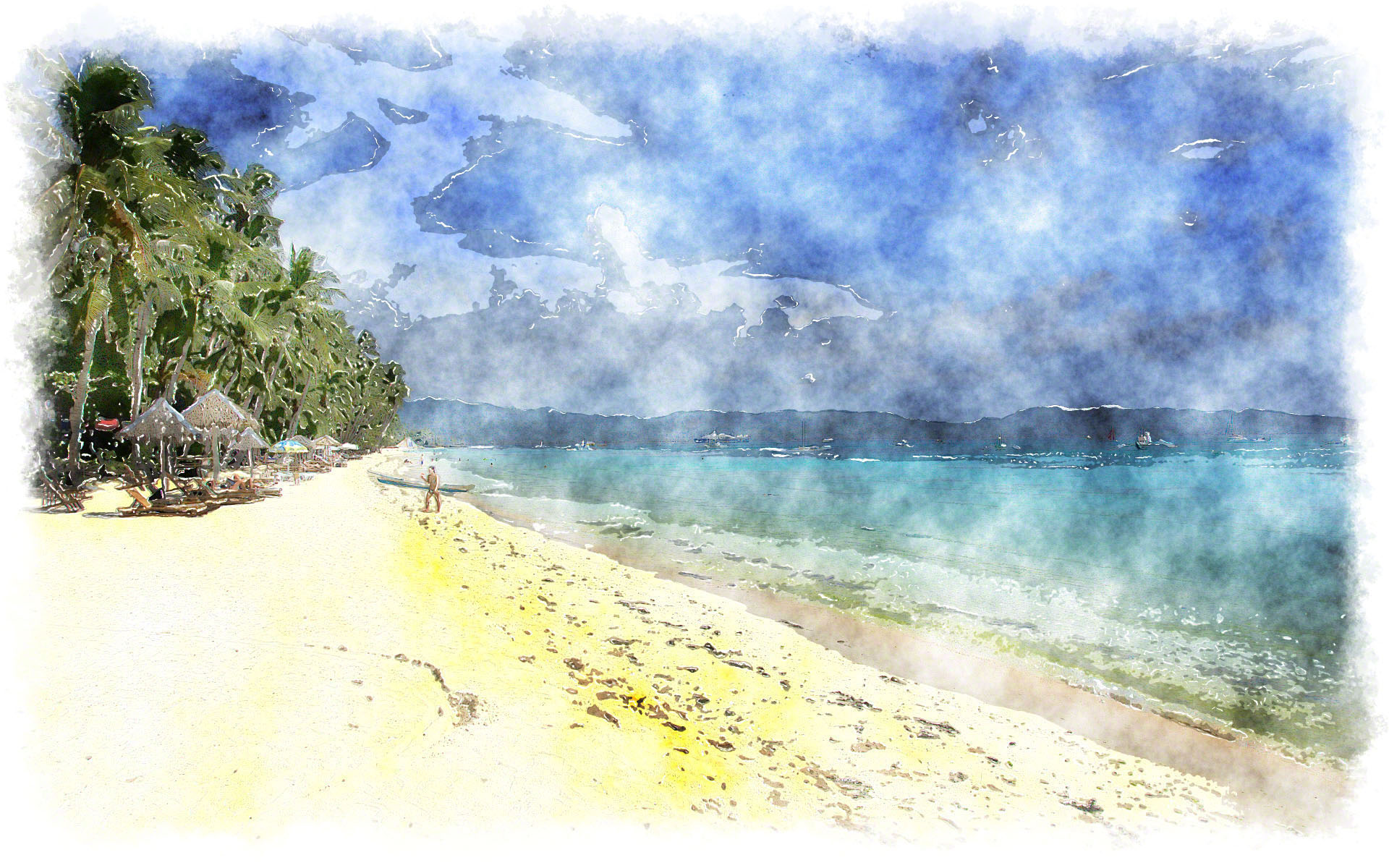 1920x1200 Watercolor Beach - Tropical Beach Watercolor