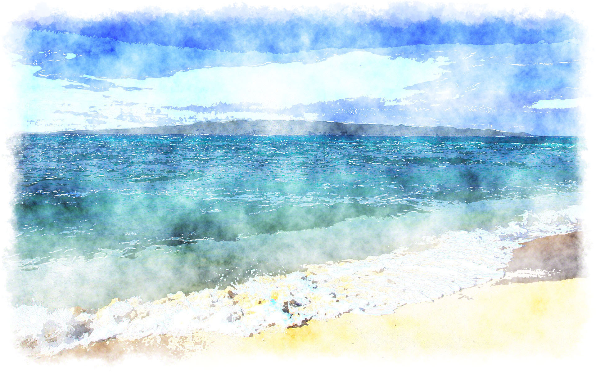 1920x1202 Watercolor Ocean - Tropical Beach Watercolor