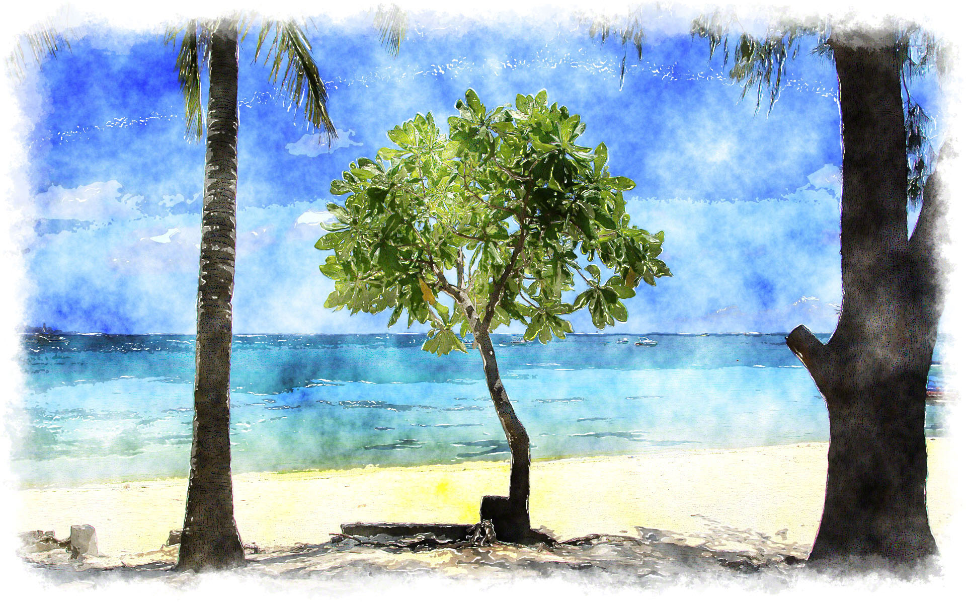 1920x1200 Watercolor Tropical Beach - Tropical Beach Watercolor