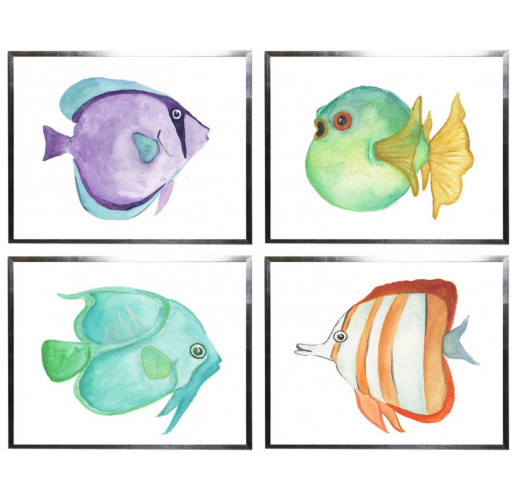 515x500 Tropical Fish Watercolor Decorative Wall Art Wall Decor - Tropical Fish Watercolor