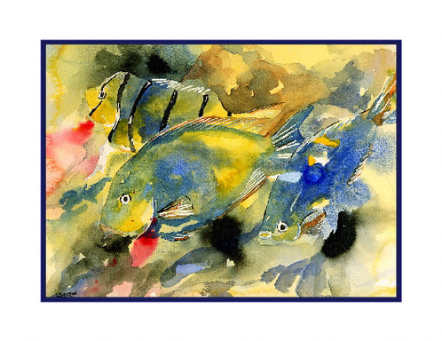 498x384 Tropical Fish Watercolor Note Cards - Tropical Fish Watercolor
