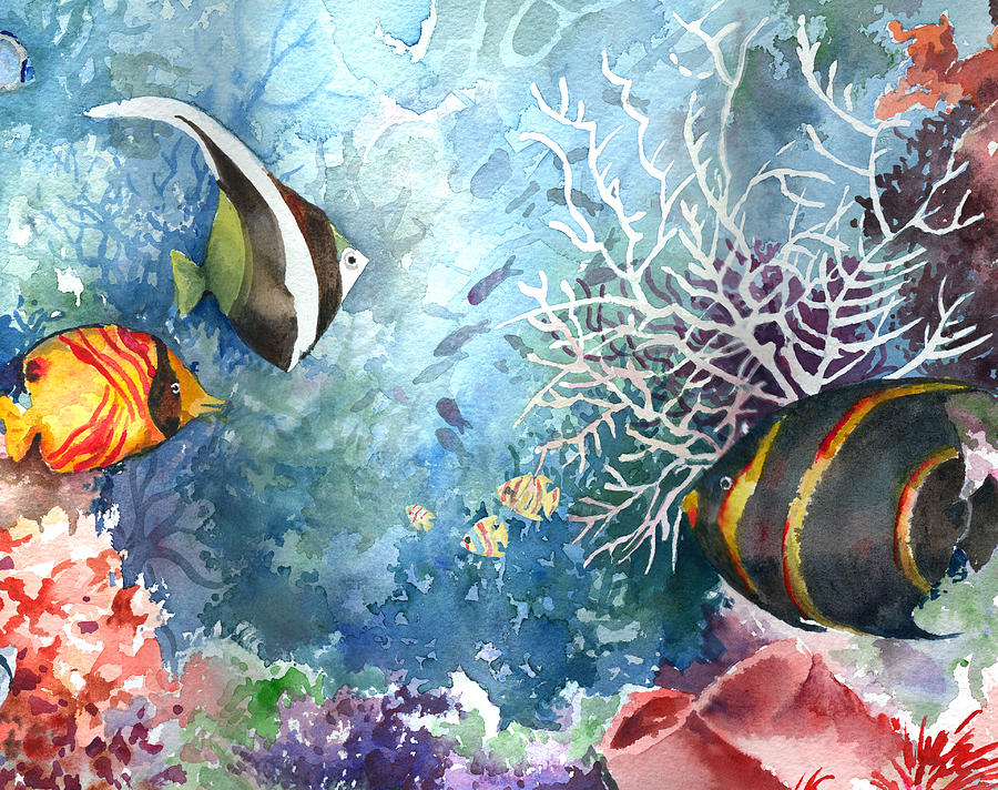 900x712 Underwater Tropical Fish Painting By Beth Kantor - Tropical Fish Watercolor