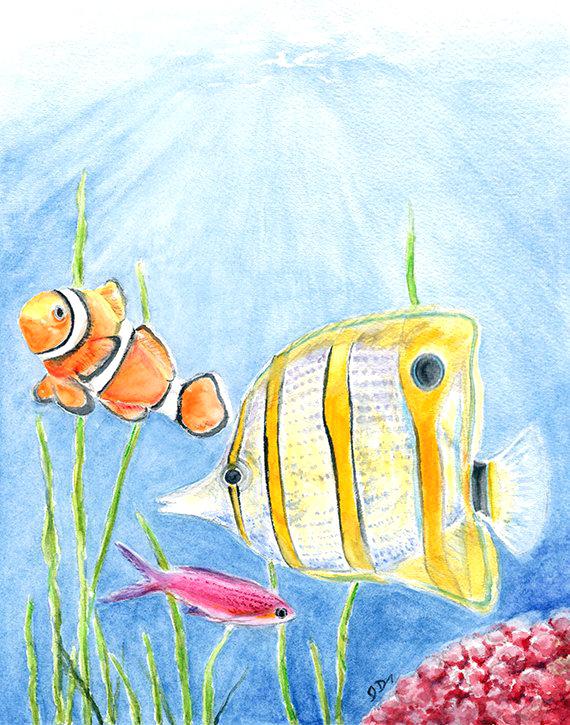 570x725 Tropical Fish Painting Tropical Fish Watercolor Painting Fish - Tropical Fish Watercolor